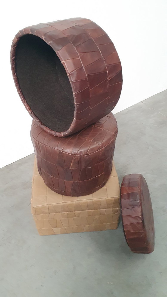 Image 1 of Vintage patchwork footstool poufs 70s