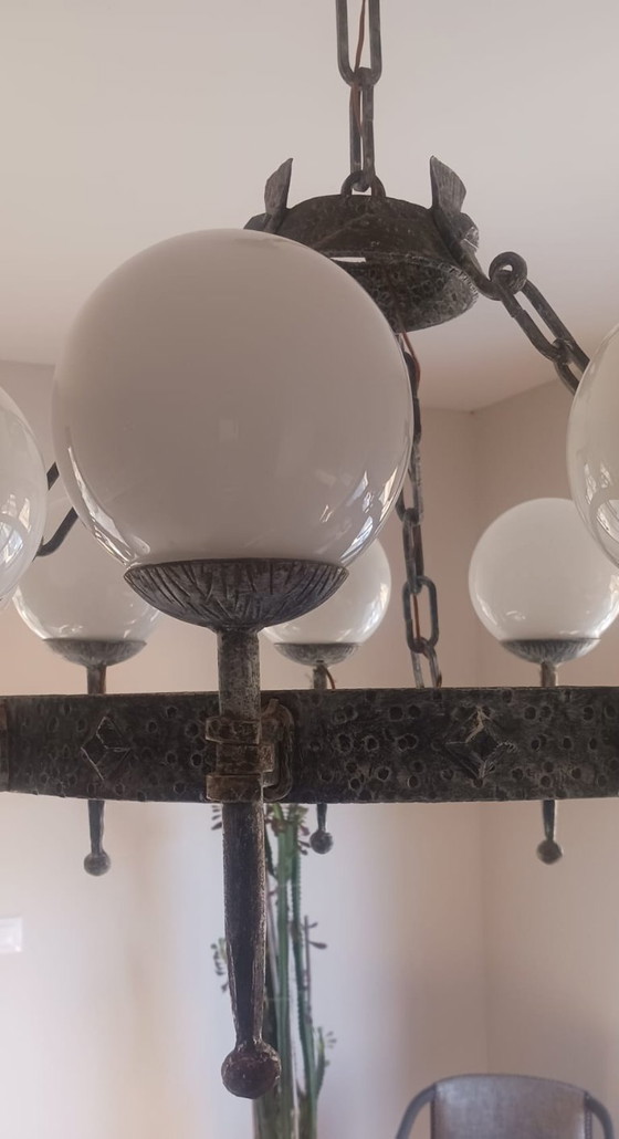 Lampadario Vintage in Ferro Battuto Anni '50 – Iron, Glass (photo 6 of 12)