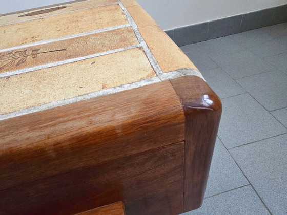 Image 1 of Vintage 1970s Ceramic Coffee Table with Solid Oak Top and 3 Drawers, DLG Capron