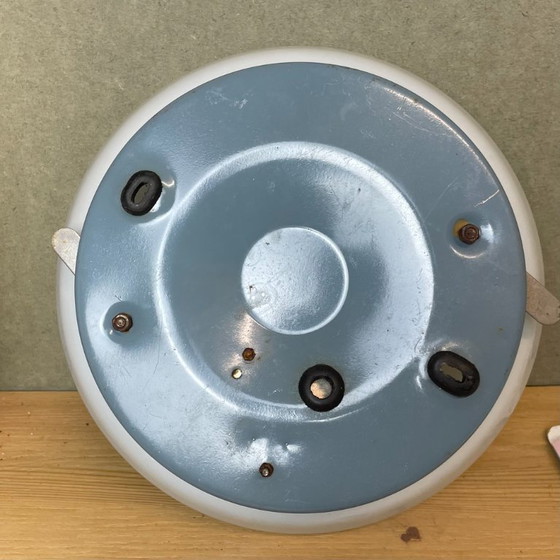 Image 1 of Art Deco white glass flush mount ceiling or wall lamp