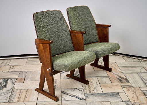 Chaises de cinéma pliantes vertes vintage, Tchécoslovaquie des années 1970