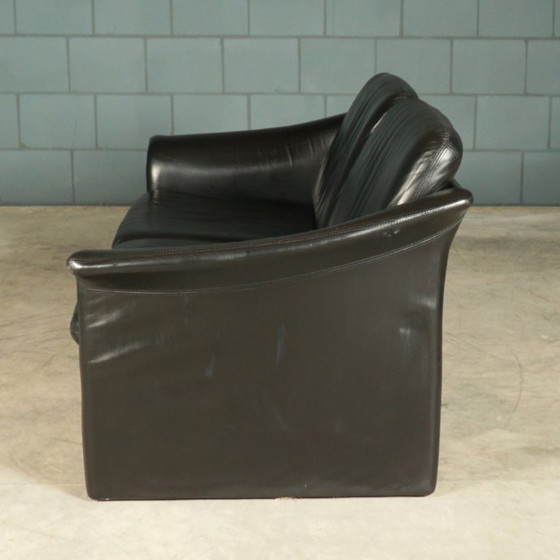 Canapé vintage en cuir noir – années 1970 – Canapés 3 places, Leather (photo 6 of 12)