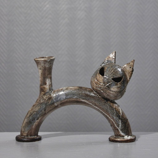 Claire Berger à La Borne - Vase sculptural formant chat céramique France XXème