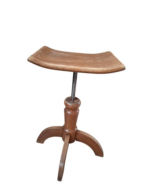 Vintage schroefkruk - jaren 70, gemaakt van massief beukenhout