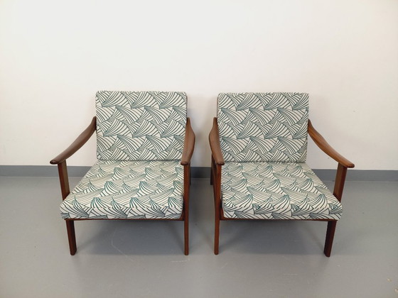 Image 1 of Pair of vintage Scandinavian armchairs by Arne Wahl Iversen for Komfort in teak and fabric from the 60s