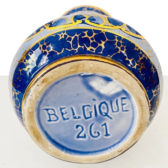 Image 1 of Mid-century Belgian vase blue gold Bequet baroque 1950s