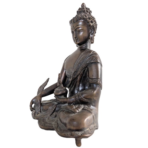 La Source de Guérison – Bouddha de la Médecine en Bronze Massif – Népal – 23 cm – 2 kg – Sculptures (photo 8 of 9)