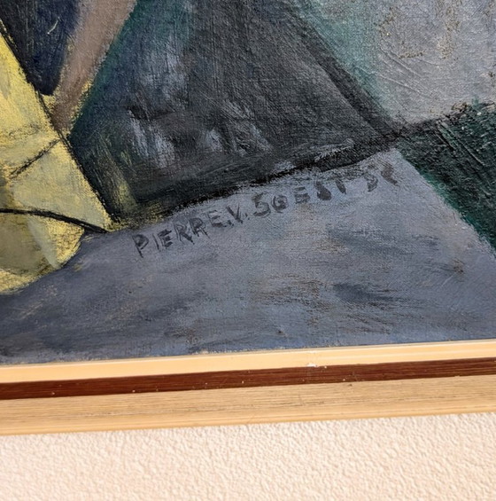 Image 1 of Unieke set Pierre van Soest - Groot schilderij (88x114 cm) + 3 originele voorstudies