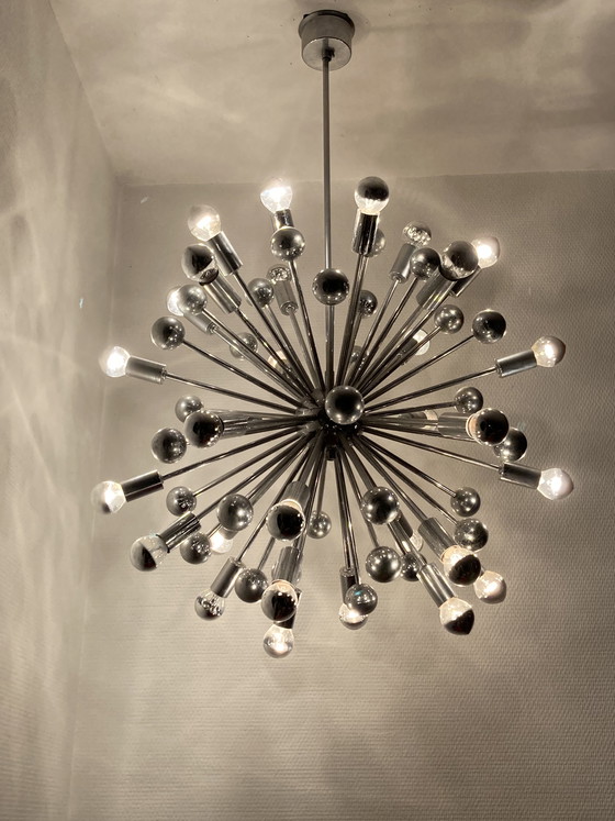 Image 1 of Chroom Sputnik Space-age kroonluchter uit de jaren 70 extra groot model