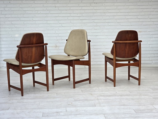1960er Jahre Dänisches Design von Arne Vodder, 3 Stühle, Teakholz, Möbelleder