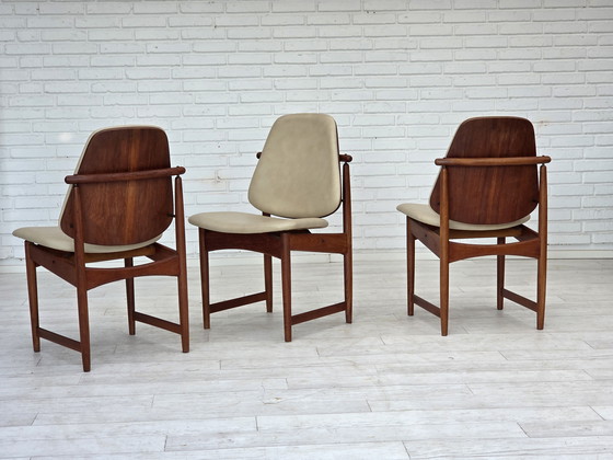 Image 1 of 1960er Jahre Dänisches Design von Arne Vodder, 3 Stühle, Teakholz, Möbelleder