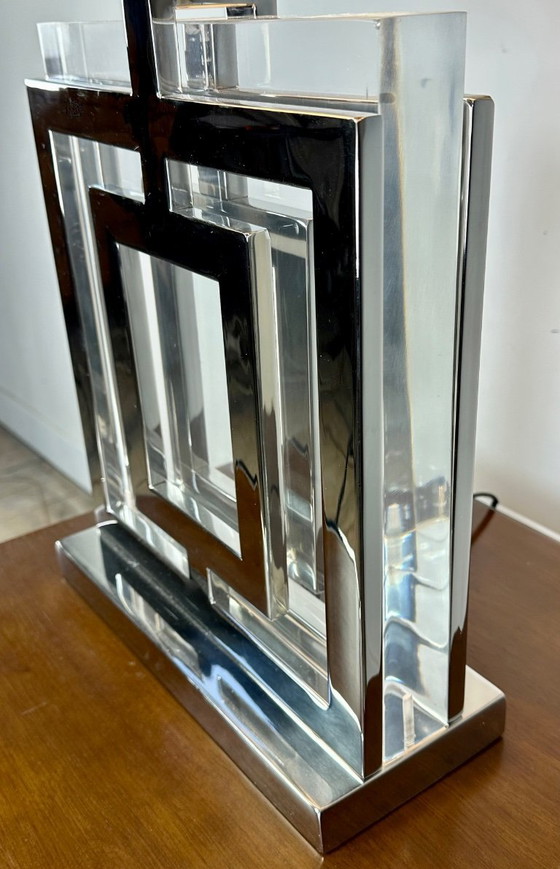Image 1 of Lamp in art-decostijl van verchroomd aluminium en altuglas, jaren 2000.
