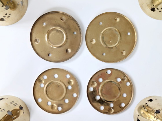 Image 1 of 4 faroles de latón para velas de árbol de Navidad | Decoración navideña de mediados de siglo