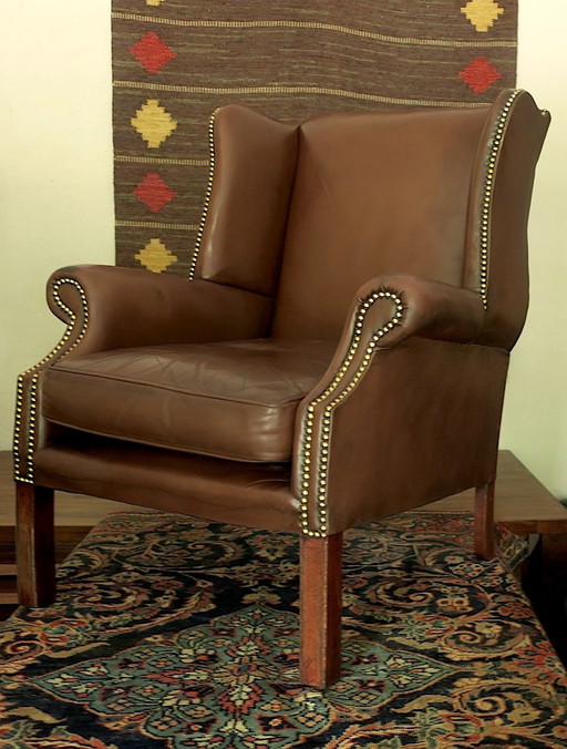 Vintage Wingback Club Chair in leer, 1970