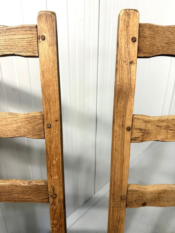 Image 1 of 6 sillas de comedor rústicas antiguas de roble con respaldo alto, década de 1900