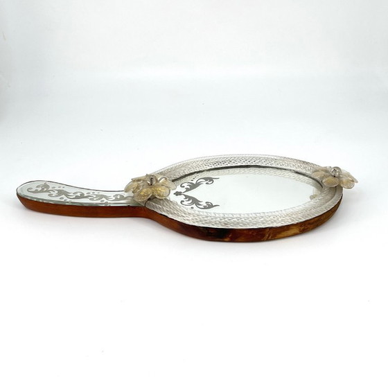 Image 1 of Venetiaanse Murano handspiegel/wandspiegel met glazen bloemen, Italië jaren 1940/50
