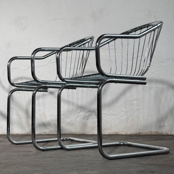 Image 1 of Set aus 4 Freischwinger-Esszimmerstühlen im Stil von Gastone Rinaldi