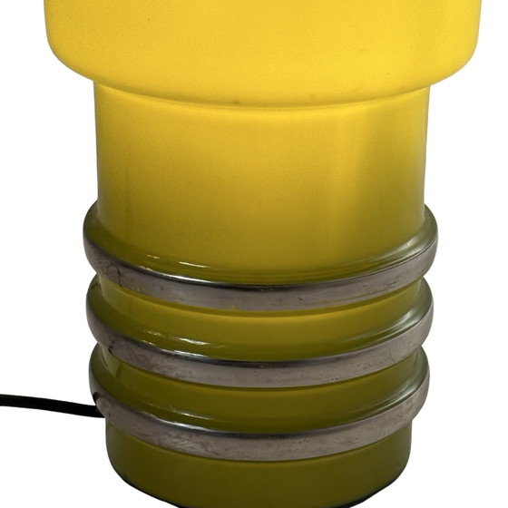 Image 1 of Vintage Scandinavian - Mouth blown glass lamp with chrome detailing - Forrest green and white inside - Two in stock! - Rare and 