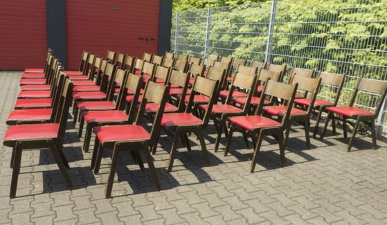 Grand lot de chaises vintage empilables, Chaises de salle à manger, Bois, Skaï, Rouge (photo 6 sur 14)