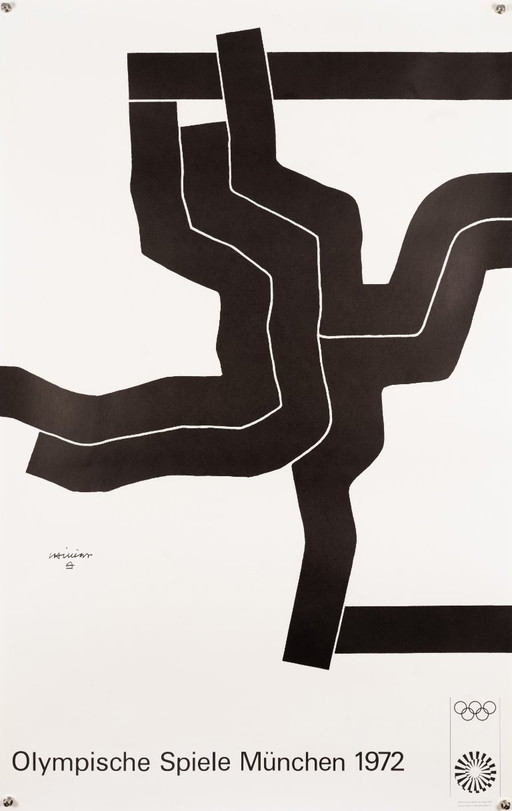 Olympia 1972 – Original Vintage Lithographie Olympisches Poster von Eduardo Chillida – Mid-Century Modern – 102x64 cm
