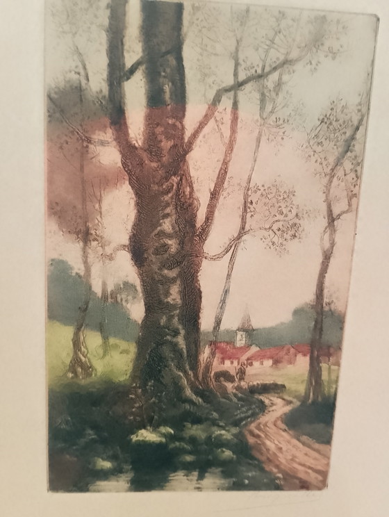 Image 1 of Antiker Kupferstich von Henri Bourguille, Radierung des Waldes von Fontainebleau, 1910-1921