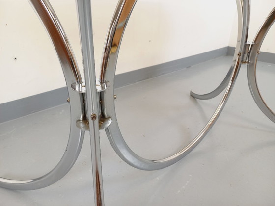 Image 1 of Table à manger rectangulaire arrondie vintage en verre fumé et métal chromé style Space Age des années 70