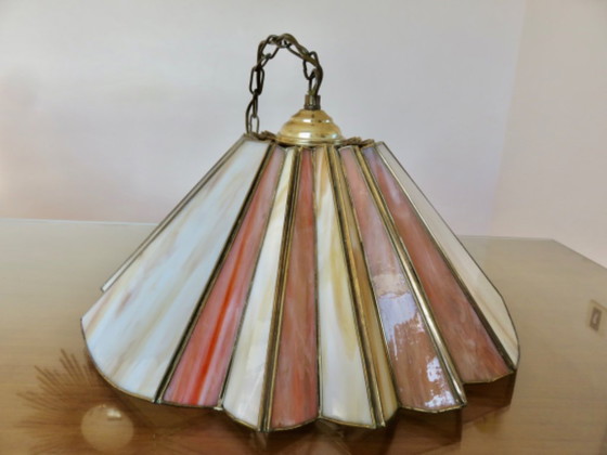 Image 1 of Suspension Italienne en pate de verre et laiton, années 70