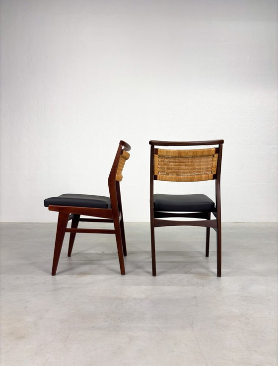 Image 1 of Mid-century Eetkamerstoelen met Rieten Rugleuning