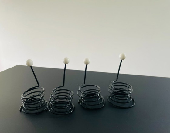 Image 1 of Set van 4 postmoderne retro design eierdopjes met handvat
