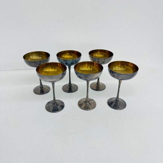 Image 1 of Set of 6 brass silver plated champagne coupes , 1970s Italy