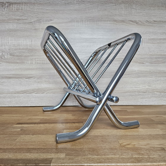 Image 1 of Vintage Zack Design Bauhaus Magazine Rack 80s Chrome