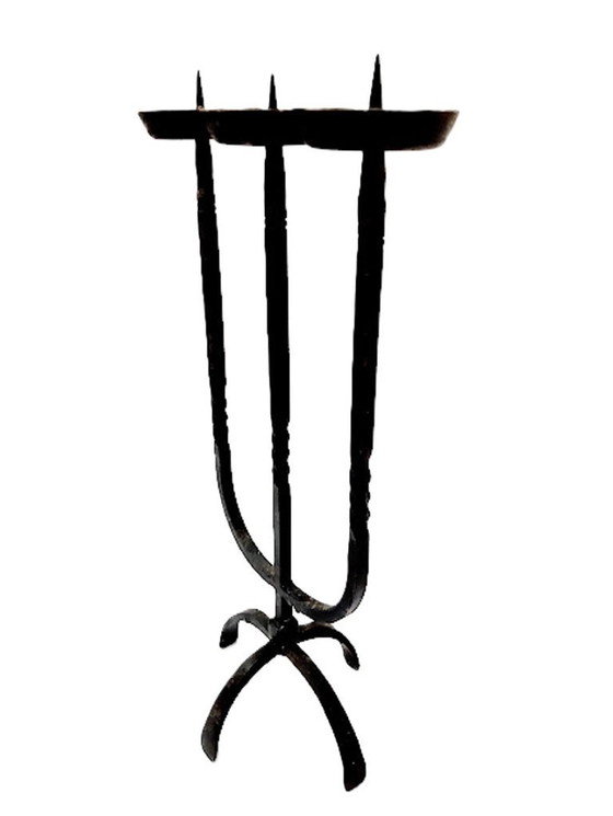 Image 1 of Portacandele triplo grande in ferro battuto antico lavorato a mano