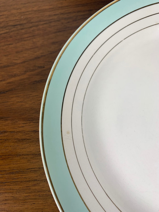 Image 1 of Set di 8 piatti piani Lunéville, modello &quot;Régence&quot;, verde acqua, fine XIX secolo