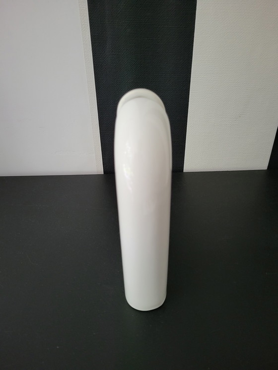 Image 1 of Post-Modern ceramic white vase by Sircart Italy. Design by Pino Spagnolo.