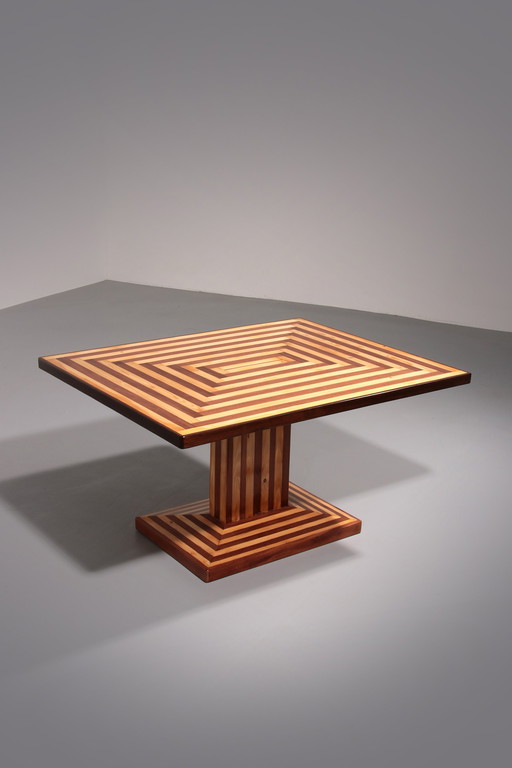 Rare table basse italienne des années 1970 en érable et acajou