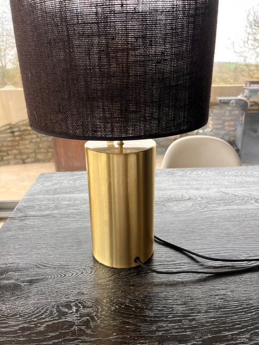 table lamp, gold metal and black jute