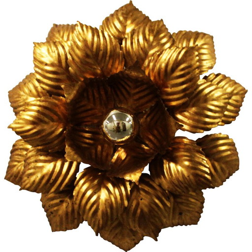 Vintage floral wall lamp in gilded metal by Masca, Italy 1966s