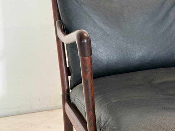 Divano a due posti in legno e pelle nera, Poul Jeppesens Møbelfabrik, Divani 2 posti, Nero, Mid Century Modern (foto 9 di 14)