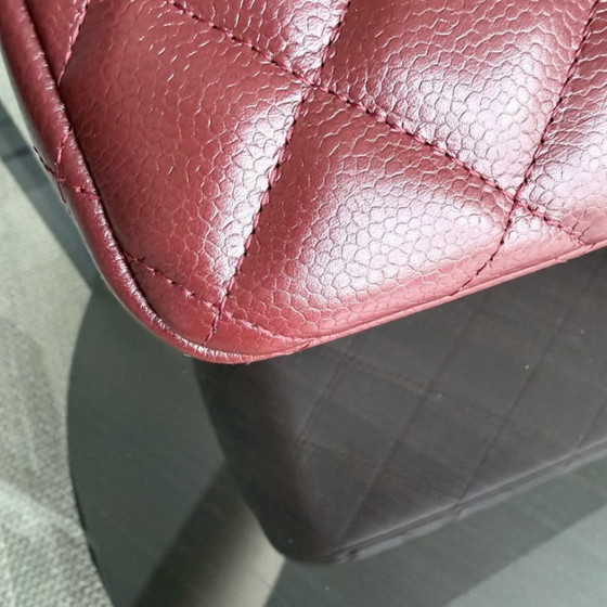 Image 1 of Chanel Classic Flap Jumbo - Caviar 30CM Dubbele klep, gewatteerd, bordeauxrood, zilverkleurige hardware
