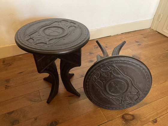 Image 1 of Two Tuareg side tables in wood and embossed leather