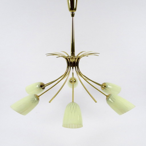Kronleuchter aus Messing und Glas, 1950er Jahre