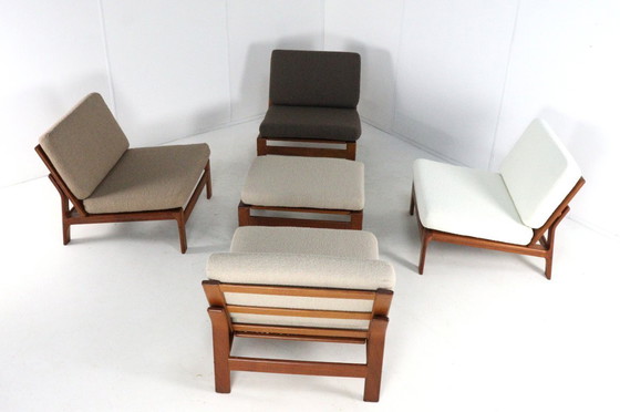 Image 1 of Gruppo di sedute comfort 'Nimtofte' | 4 poltrone + poggiapiedi vintage danese