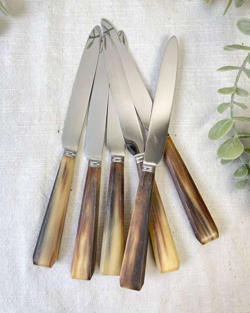 6 cuchillos de postre vintage de cuerno