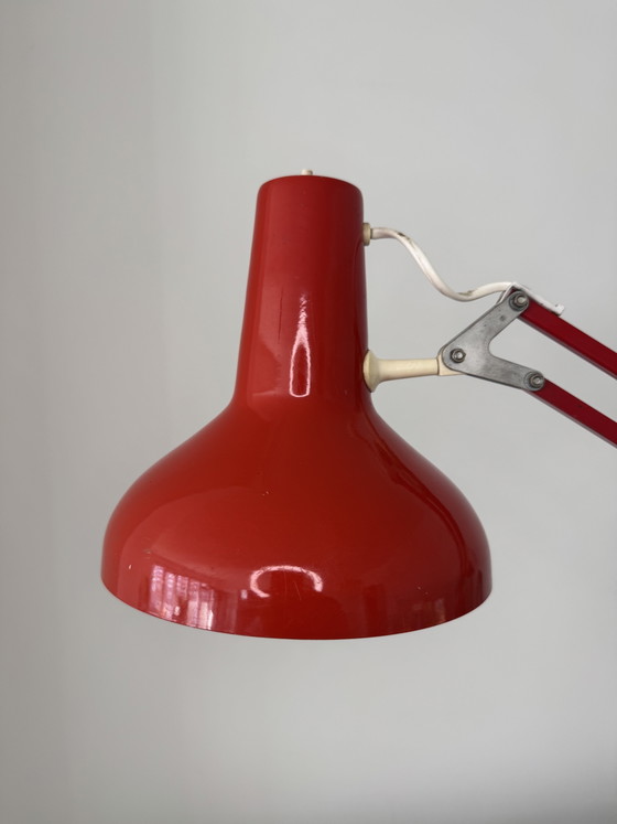 Image 1 of Vintage Red Articulated Architect Desk Lamp with Original Clamp – 1970s/1980s