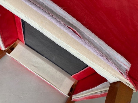 Image 1 of 2 sedie da pranzo in legno di ciliegio con tessuto rosso