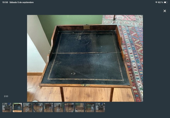 Escritorio antiguo de madera y cuero – Leather, Wood (photo 2 of 9)