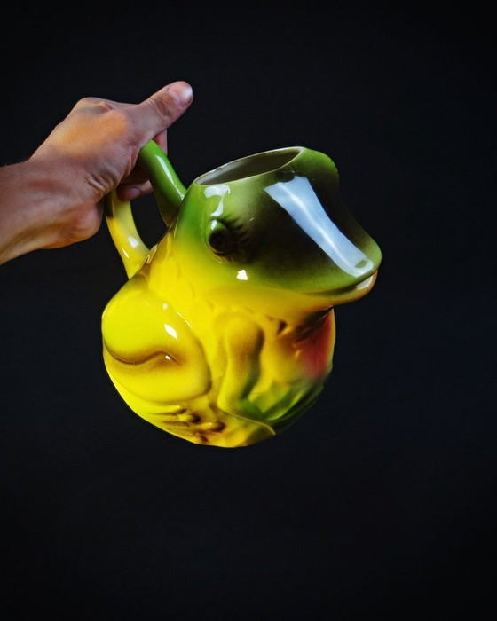 Image 1 of Brocca a rana in barbotine policrome firmata Salins Vintage anni '60