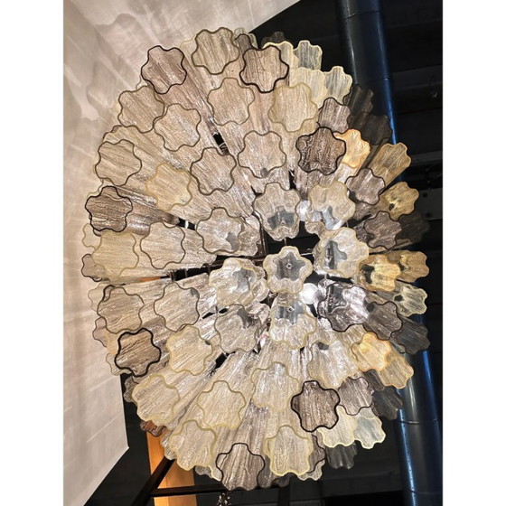 Image 1 of Zeitgenössischer ovaler Champagner-E-Fumè-Kronleuchter „Tronchi“ aus Muranoglas