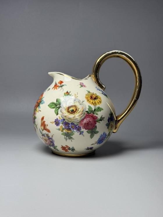 Boch Frères Keramis “Fleurs de Saxe” Art Deco Pitcher – La Louvière, c. 1930s – Vases, Ceramic (photo 3 of 11)