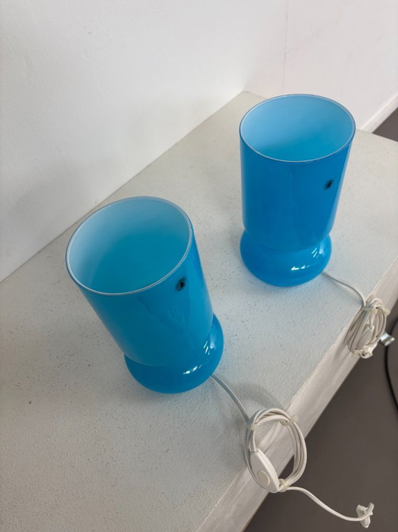 kea Lykta Blue Glass Table Lamp 1990's, Ikea, Vintage (photo 5 of 5)